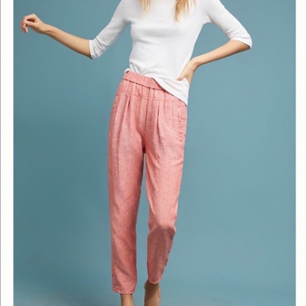 Anthropologie Striped Linen Red Motif Pants